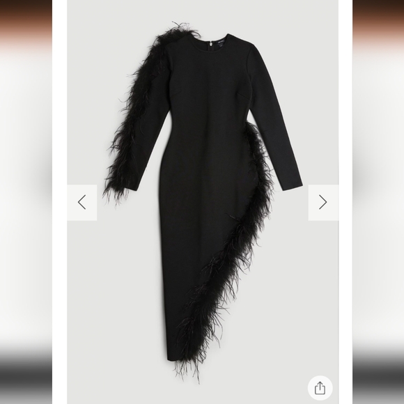 Karen Millen Figure Form Bandage Knit Split Feather Hem Midi Dress- L - Picture 5 of 6